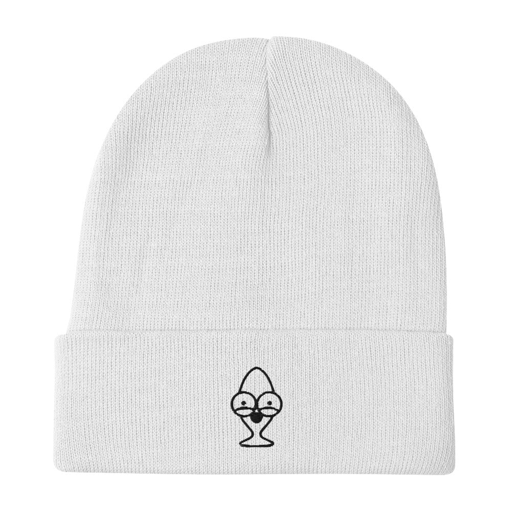 Embroidered Gary Beanie - White